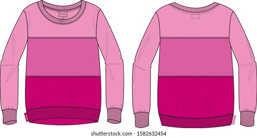 Woman Female Long sleev t -shirt design sweat shirt template reglan regular print fashion basic style apparel textile model vector illustration graphic