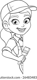 Uma mulher pintora decoradora segurando um construtor de ferramentas de pincel pintura personagem mascote personagem.