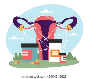 Woman female reproductive system medicine pill concept. Vector design graphic illustration
