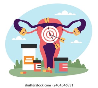 Woman female reproductive system medicine pill concept. Vector design graphic illustration