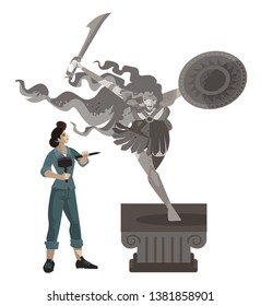 woman female sculptor artist hammering