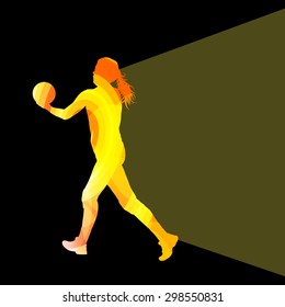 Woman female volleyball player silhouette vector background colorful concept made of transparent curved shapes