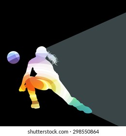 Woman female volleyball player silhouette vector background colorful concept made of transparent curved shapes