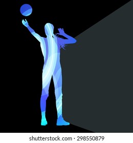 Woman female volleyball player silhouette vector background colorful concept made of transparent curved shapes