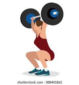 woman female weight lifting training lift bar strength workout vector illustration strong body