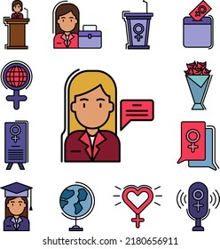 woman, femenine,speech bubbles icon in a collection with other items