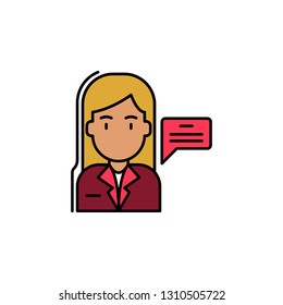 woman, femenine,speech bubbles icon. Element of feminism illustration. Premium quality graphic design icon. Signs and symbols collection icon for websites, web design