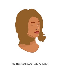 woman feminine female lady teen girl young adult person attractive model blonde bob cut hair style side view face facing right eyes closed calming isolated head health vector illustration digital art.