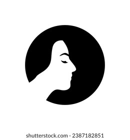 woman feminine female side view portrait circle modern simple rounded minimalist mascot character cartoon logo design vector icon illustration