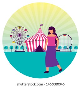 woman festival fun fair event amusement park vector illustration