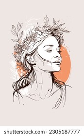 Woman Festival Hippy Boho Happy Flower Crown Illustration