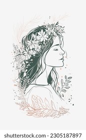 Frauenfestival Hippy Boho Happy Flower Crown Illustration