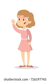 Woman with fever. Headache and sweat on white background.