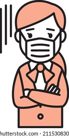 A woman with a fever wearing a mask