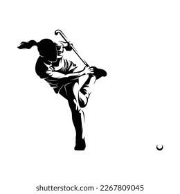 Woman Field Hockey Silhouette Vector Illustration