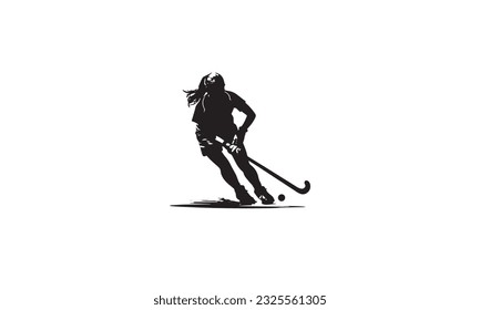 Ilustración de vectores de silueta de hockey sobre hierba para mujer de fondo blanco