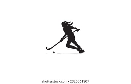 Ilustración de vectores de silueta de hockey sobre hierba para mujer de fondo blanco