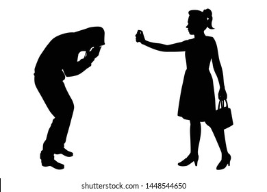 The woman fight against bandit with pepper spray silhouette vector