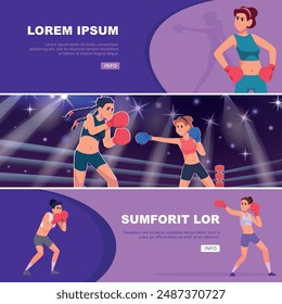 woman fight. box fighter female banners with place for text