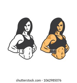 woman fighter vector illustration with outline and coloring image