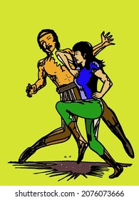The woman fighting with guard