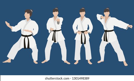 Woman fighting for martial art. Vector of fighting woman. Flat design.