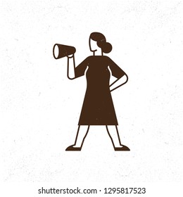 Woman figure icon holding a megaphone