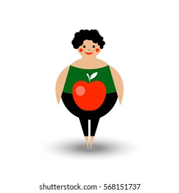Woman with figure like Apple. Icon abdominoplasty, liposuction. Vector illustration.