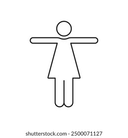 Woman Figure Line Icon with Arms Outstretched. Health, Wellness, and Medical Examinations in Fitness and Anatomy Concept. Isolated Vector Illustration.