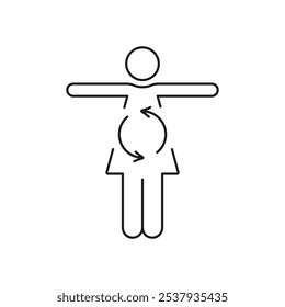 Woman Figure Line Icon with Arrows Indicating Digestion Process, Representing Digestive Health, Nutrition, and Metabolism. Isolated Vector Illustration.