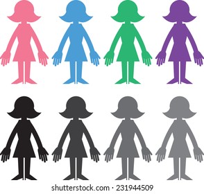 Woman figure silhouette in different colors 