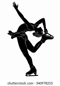 woman figure skater sketch. black and white draw , white background 