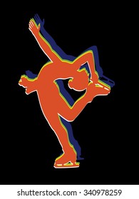 woman figure skater sketch. black and white draw , white background 