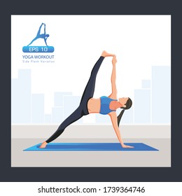 Woman figures exercise in blue sportswear Vector Illustration.