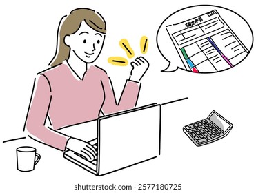 A woman filing a tax return hand drawing vector illustration