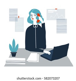 Woman financial accountant. Secretary assistant vector illustration. Young businesswoman. Creative modern vector illustration.