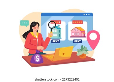 A woman finding a house for rent online