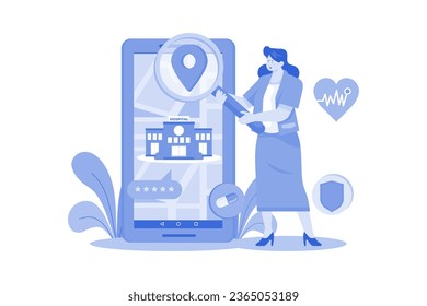 A Woman Finding Nearby Hospital