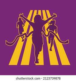 woman finish running vector illustration