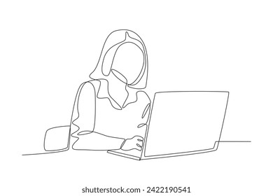 A woman is finishing work. Woman in office one-line drawing