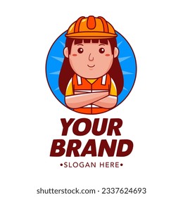 Woman Firefighter Cartoon Character Logo Vector Template