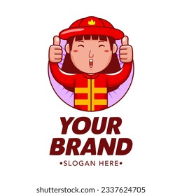 Woman Firefighter Cartoon Character Logo Vector Template