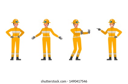 Woman Firefighter character vector design. Presentation in various action.