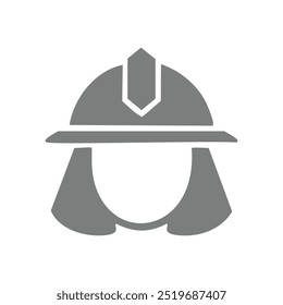 Woman firefighter icon. Grey icon representing a female firefighter wearing a helmet. Represents courage, protection, and service.