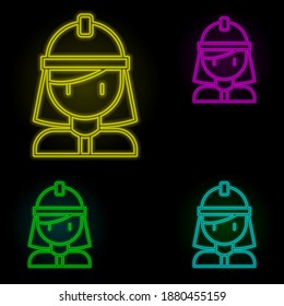 Woman, firefighter neon color set icon. Simple thin line, outline vector of firefighter icons for ui and ux, website or mobile application