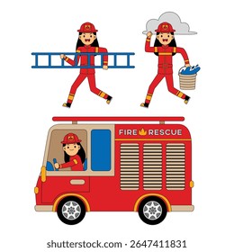 Woman Firegfighter Profesion Character Vector Illustration