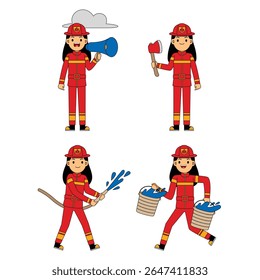 Woman Firegfighter Profesion Character Vector Illustration