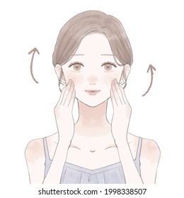 A woman with firm skin. Skin care image. On a white background.