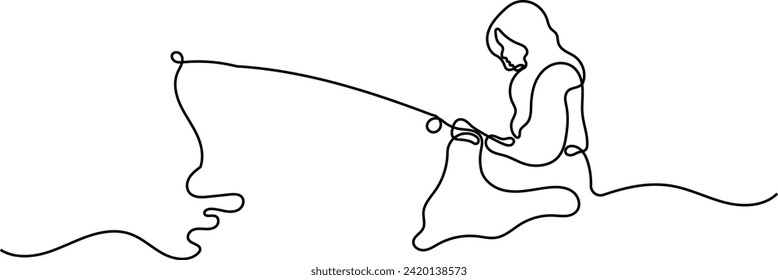 Woman Fishing Continuous Single Line Art