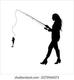  woman fishing silhouette vector design